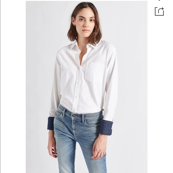 Current/Elliott The Bane Contrast- Cuff Button Front Long Sleeve Shirt 0 - Picture 1 of 5